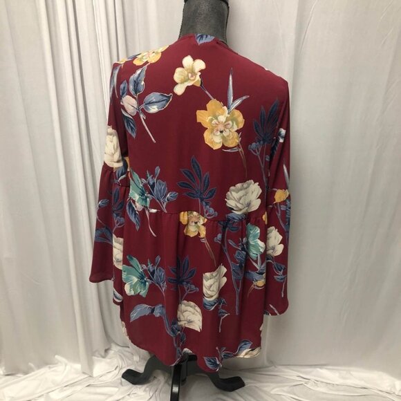 Peach Love California Cardigan Size Small Medium Maroon Floral Open Front Jacket - Picture 4 of 7